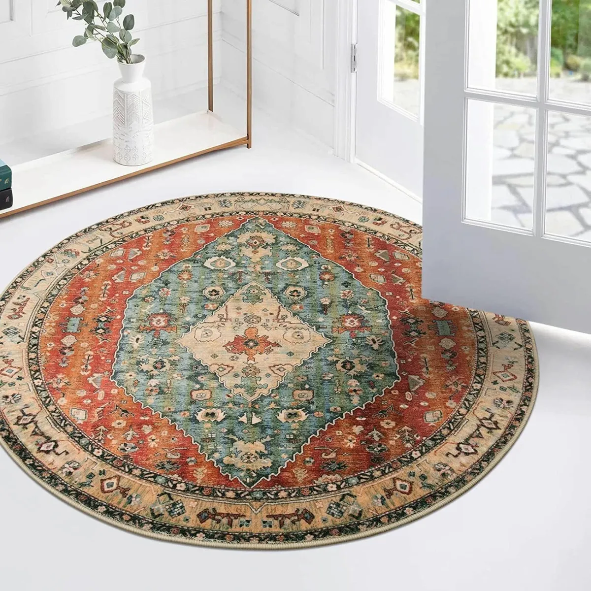 Round Rug, 90cm Soft Vintage Boho Rug Bedroom, - Image 1