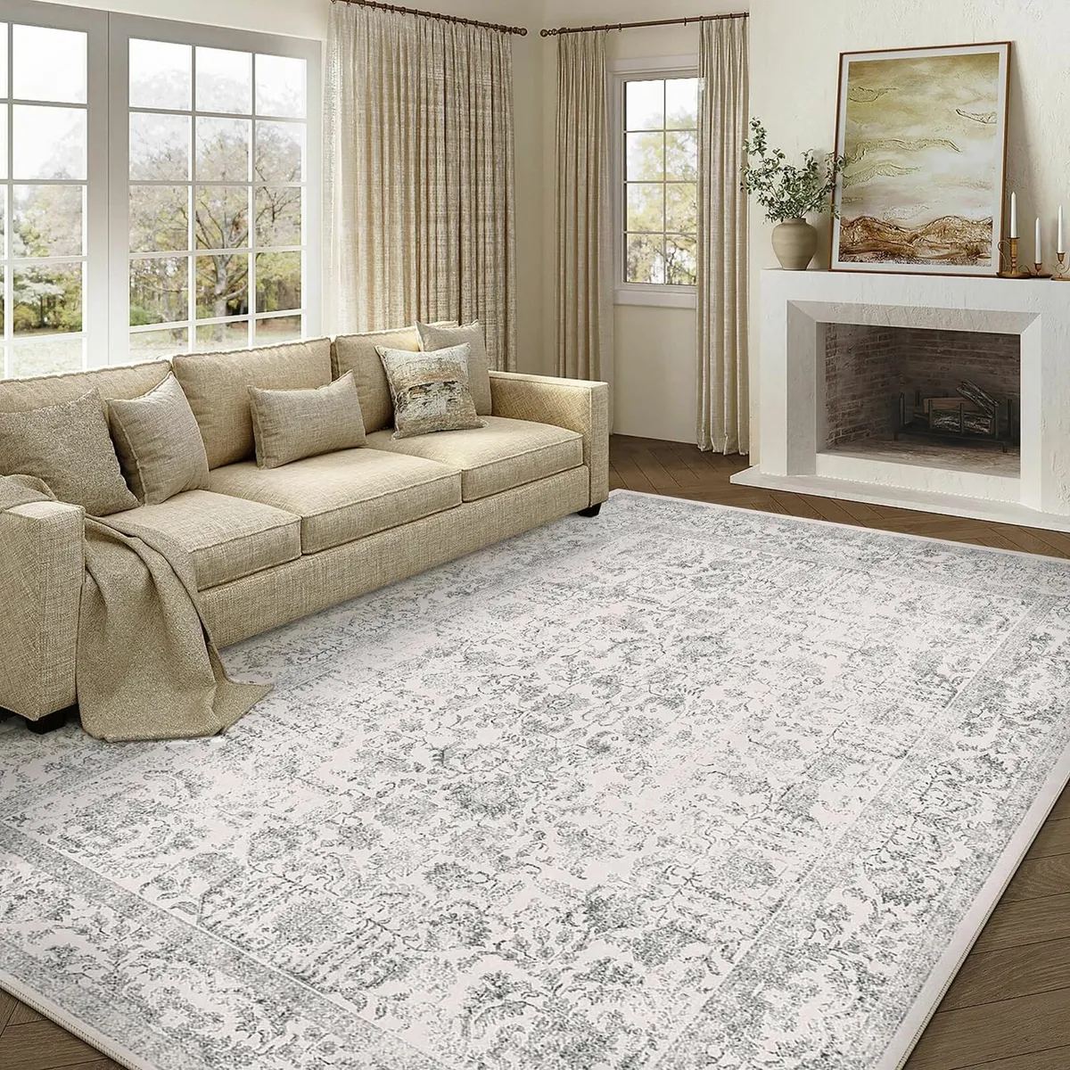 Vintage Grey Rugs Living Room Washable 240x300cm - Image 1