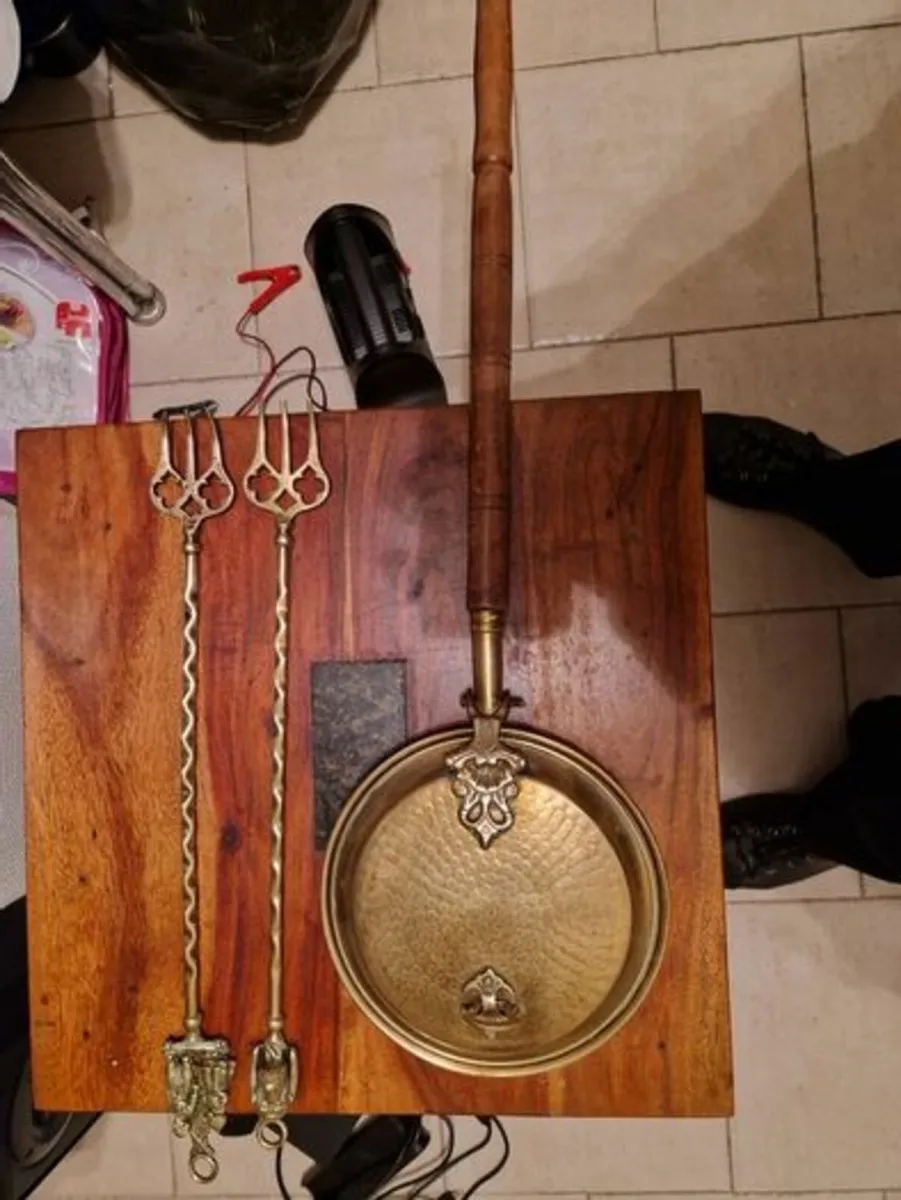 Brass PAN and FORKS SET from Holland - Image 2