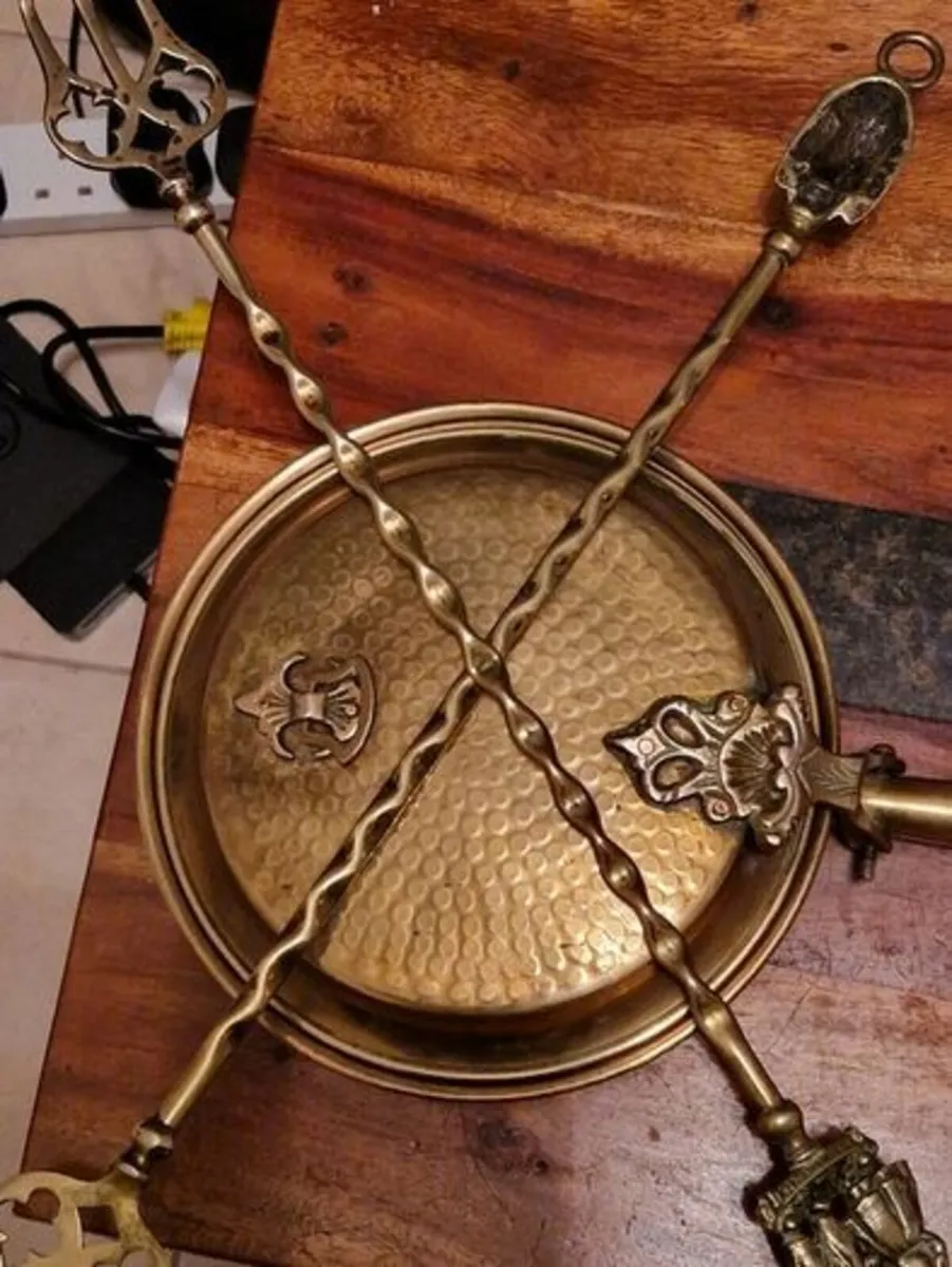 Brass PAN and FORKS SET from Holland - Image 1