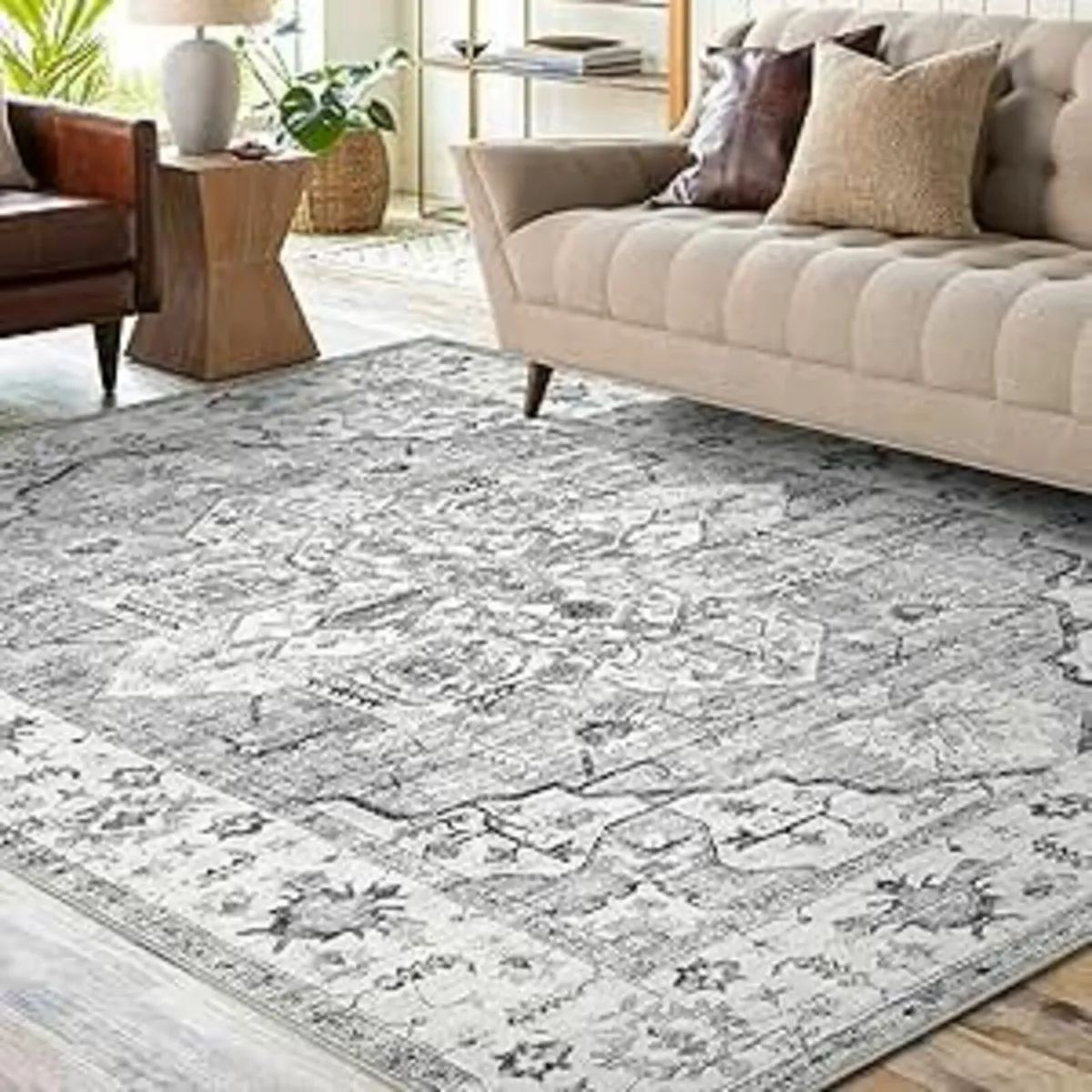 160x230cm Living Room Rugs Large Vintage Soft Grey - Image 2