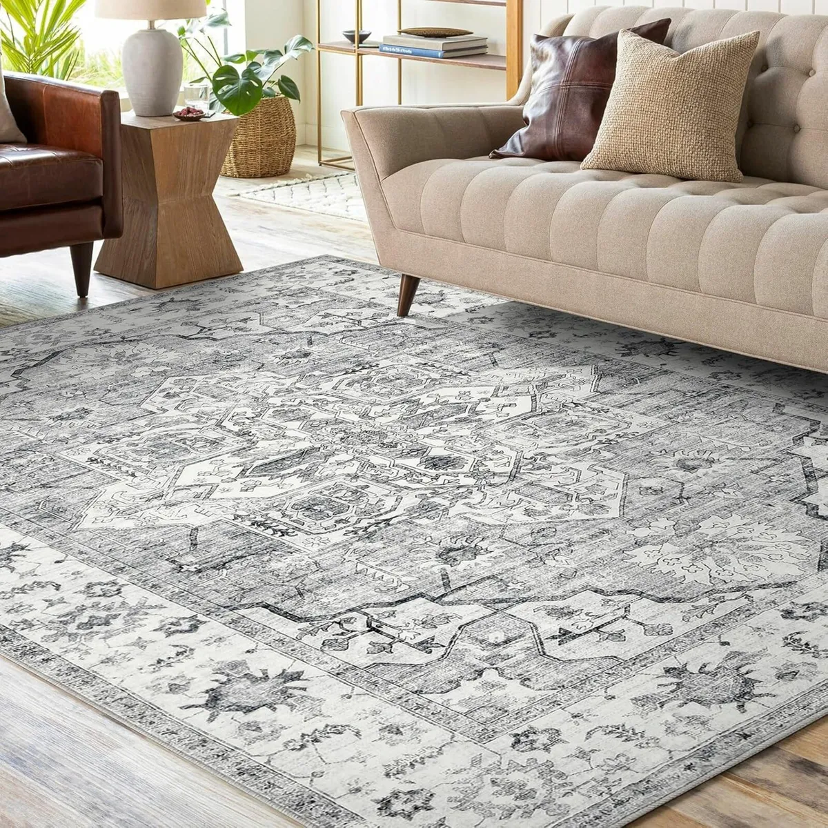 160x230cm Living Room Rugs Large Vintage Soft Grey - Image 1