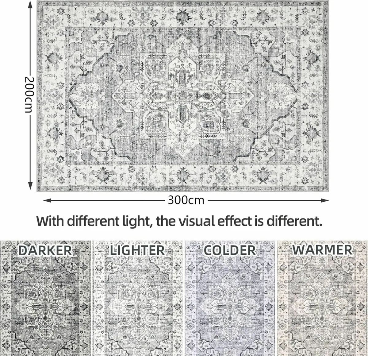 Living Room 200x300cm Vintage Grey Rug Bedroom - Image 3