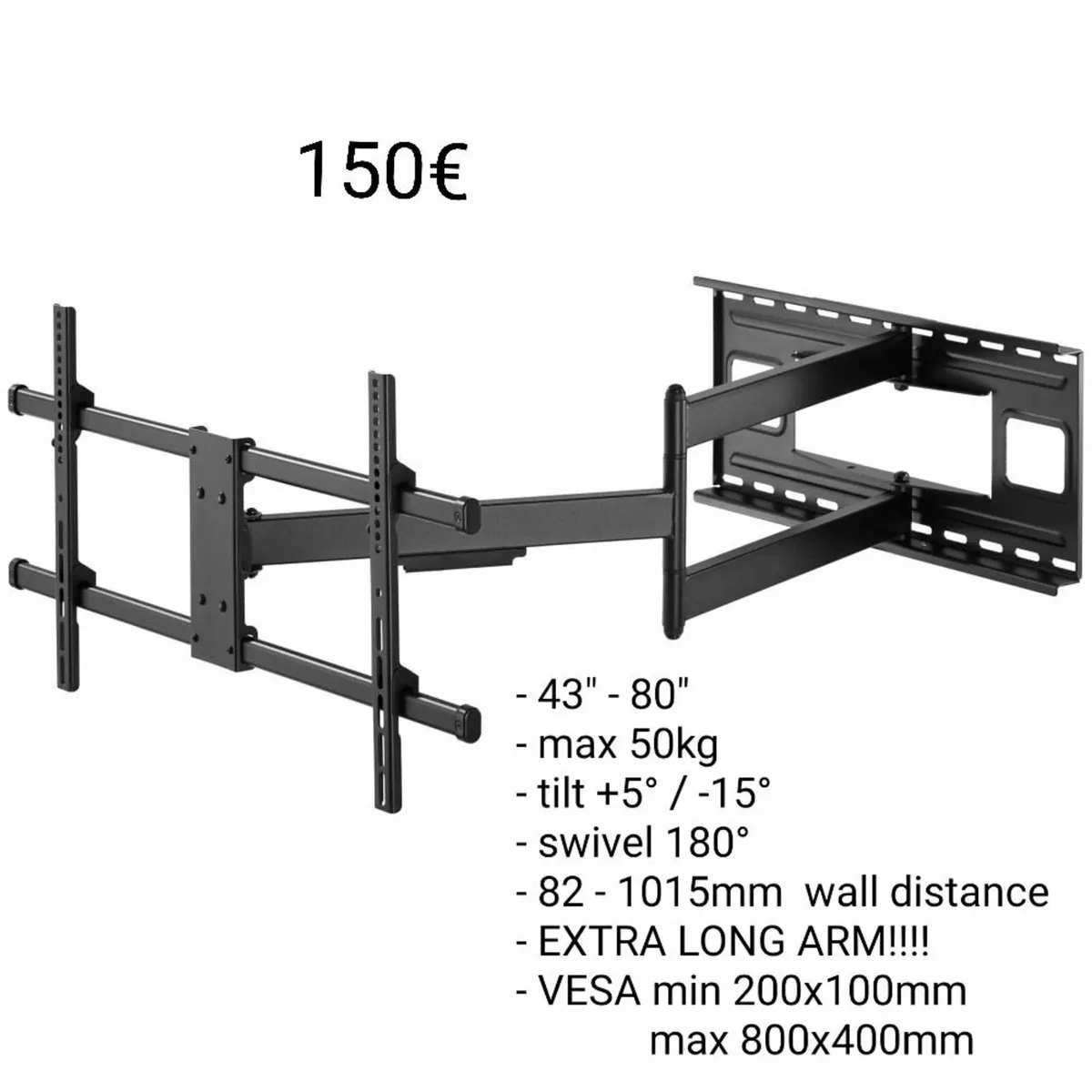 Tv Wall Mount Bracket Tilt Swivel Long Arm 37-80" - Image 2