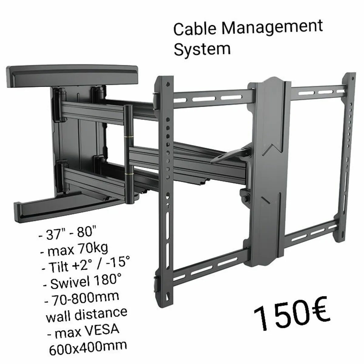 Tv Wall Mount Bracket Tilt Swivel Long Arm 37-80" - Image 2