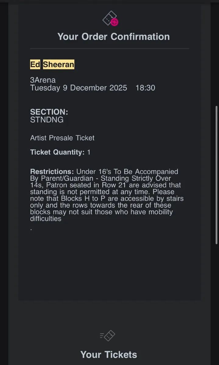 Ed Sheeran Concert Ticket - Image 2