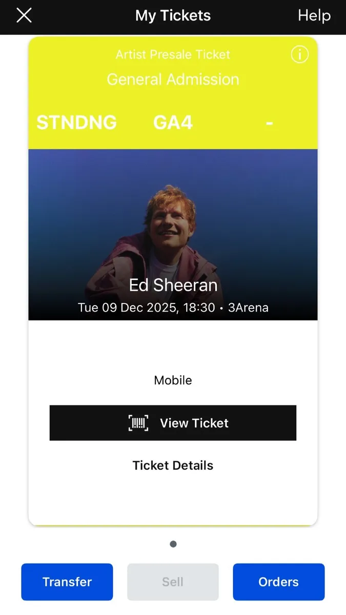 Ed Sheeran Concert Ticket - Image 1