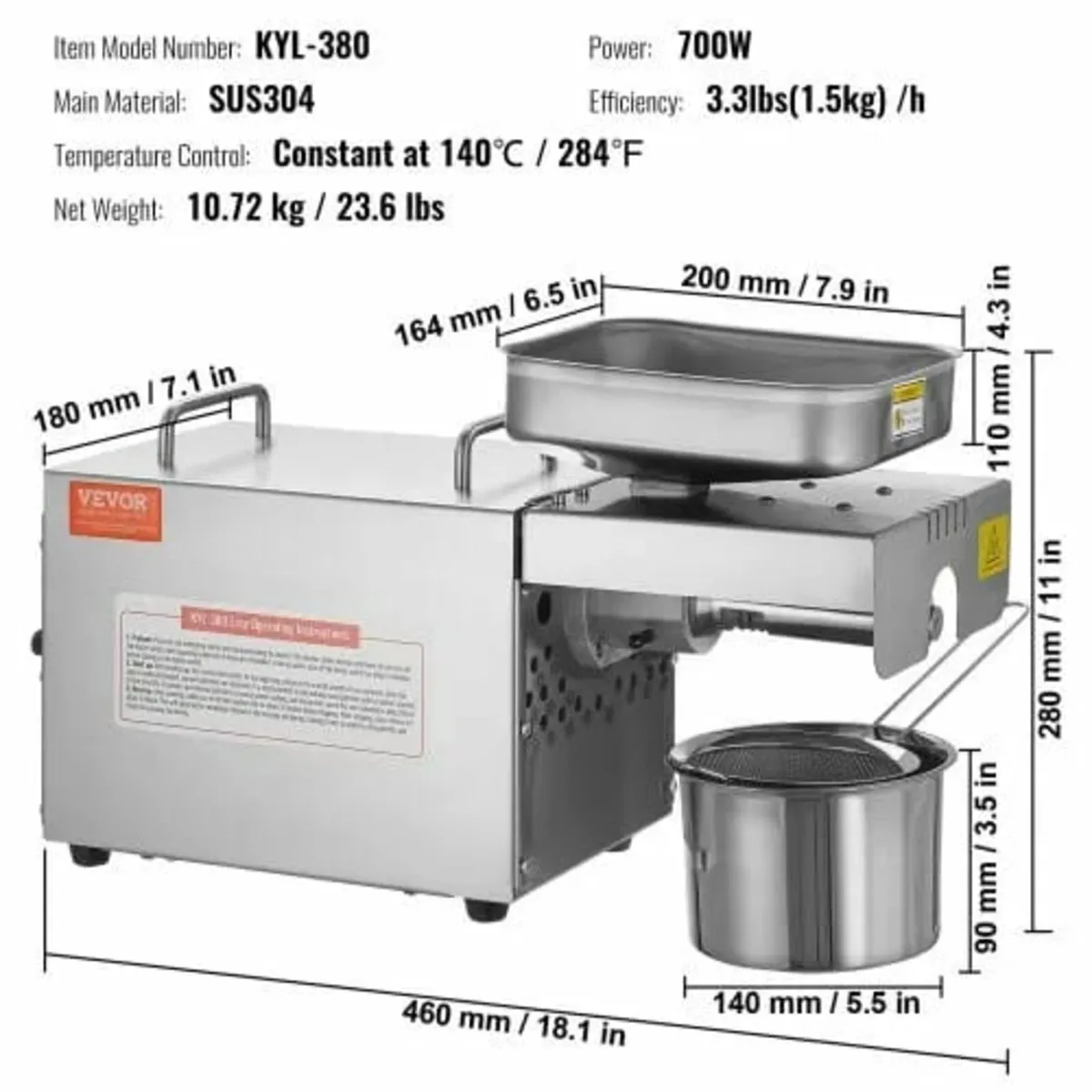 Electric Oil Press Machine, 700W Stainless Steel O - Image 2