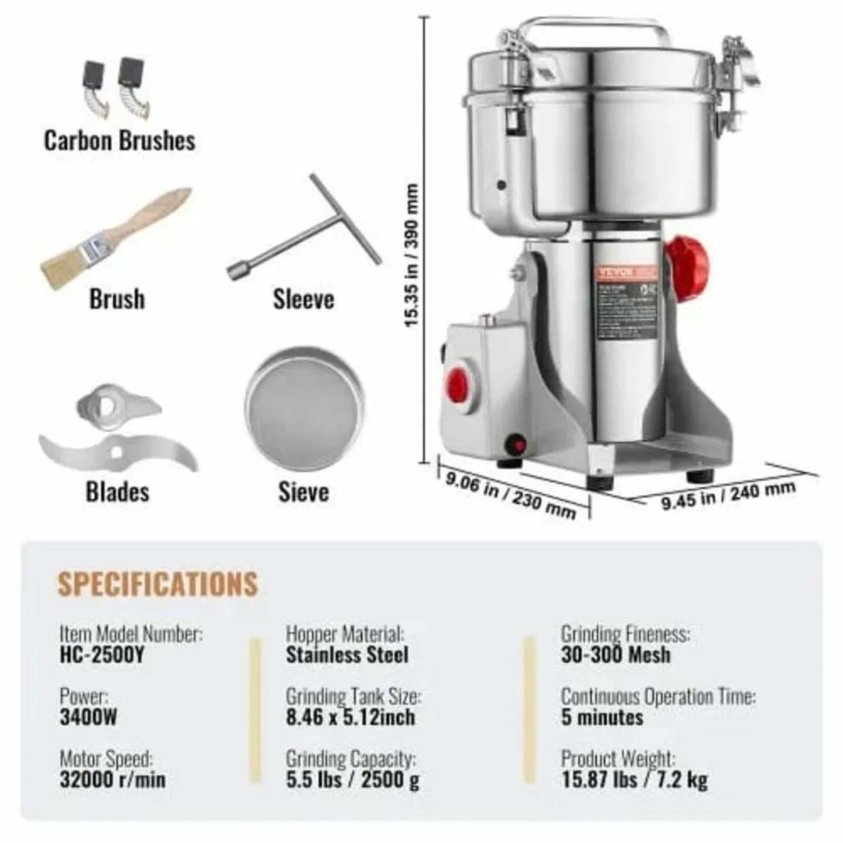 2500g Electric Grain Mill Grinder, High Speed 3400 - Image 3