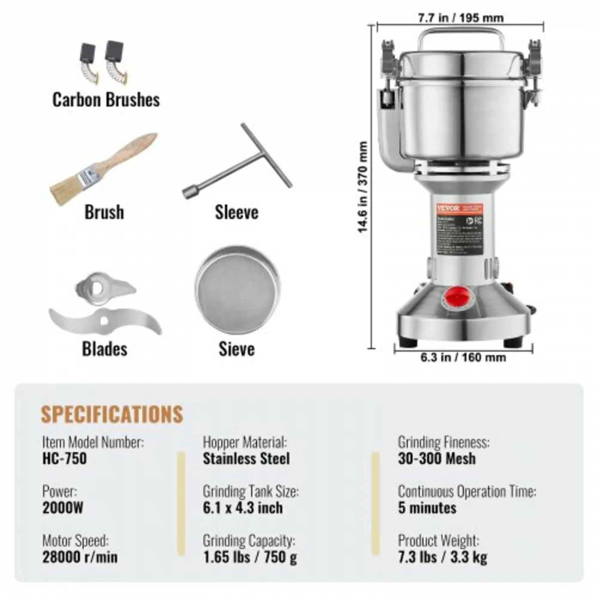 750g Electric Grain Mill Grinder, High Speed 2000W - Image 3