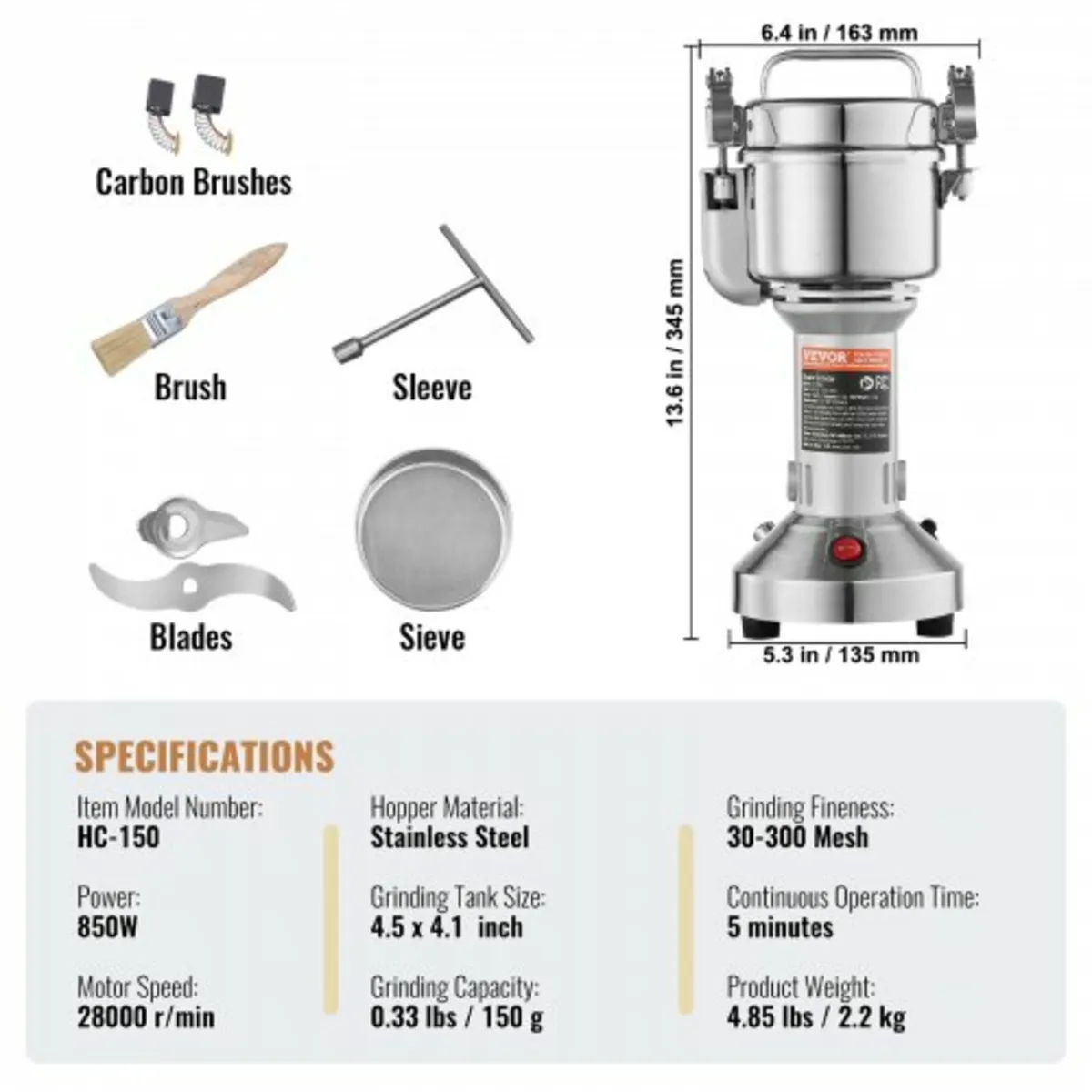 150g Electric Grain Mill Grinder, High Speed 850W - Image 3