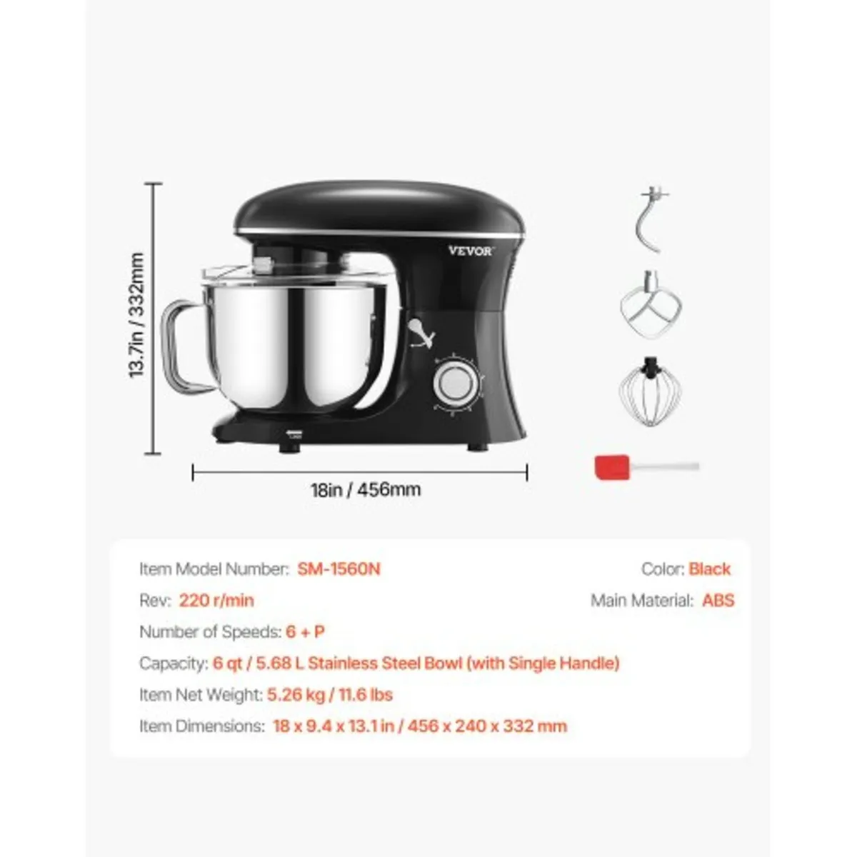 Stand Mixer, 6 QT Dough Mixer, 1400W 6 + P Speeds - Image 2