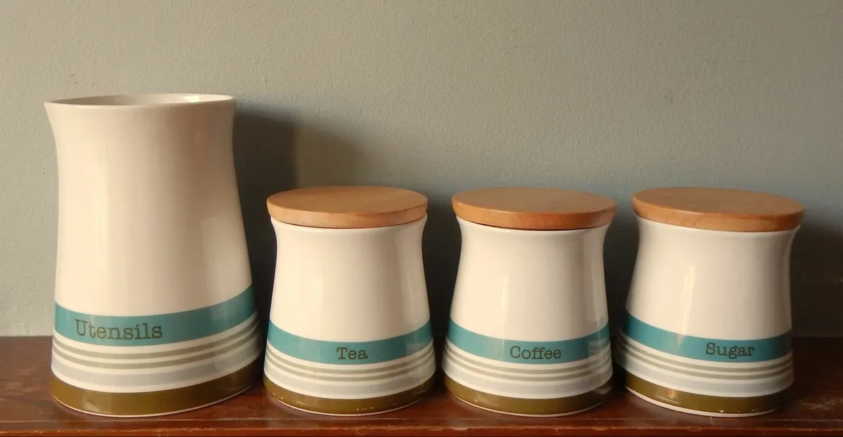 Collection of 4 Retro Kitchen Ceramic Canisters - Image 1