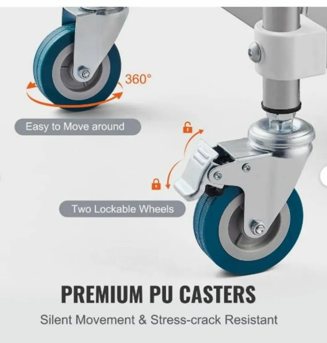 Lab Rolling Cart, 3-Shelf Stainless Steel - Image 2