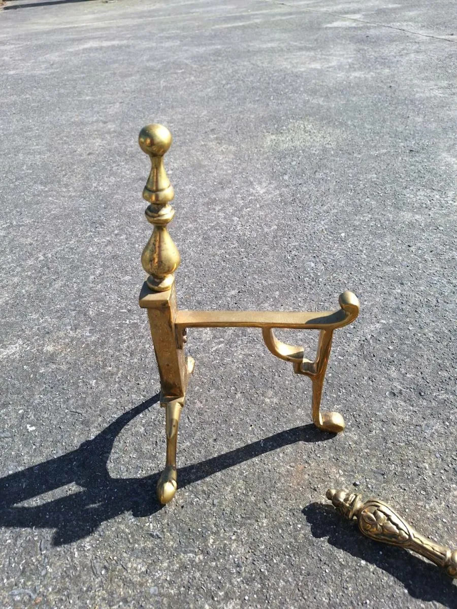 Vintage brass fire irons and heavy companion set - Image 2