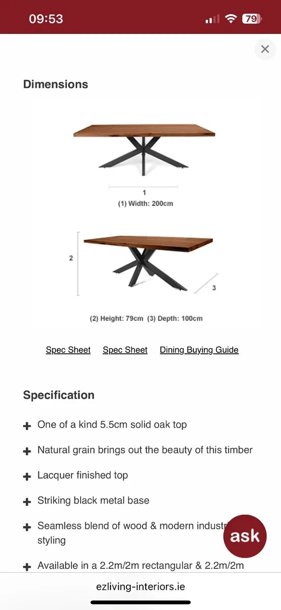 Dining table and bench 200cm length - Image 2