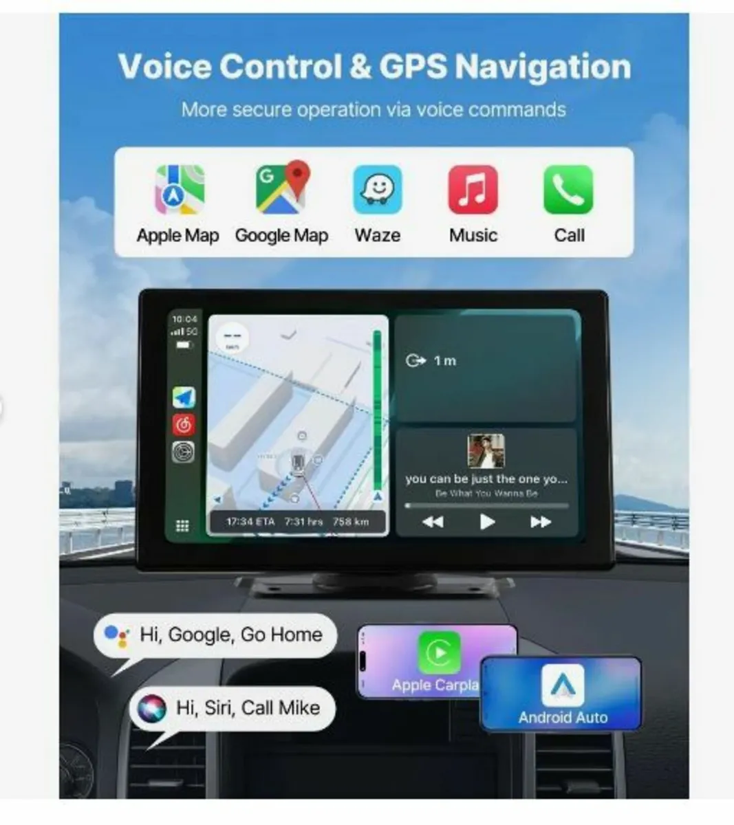 Wireless Car Stereo, 228.6mm HD Portable - Image 3