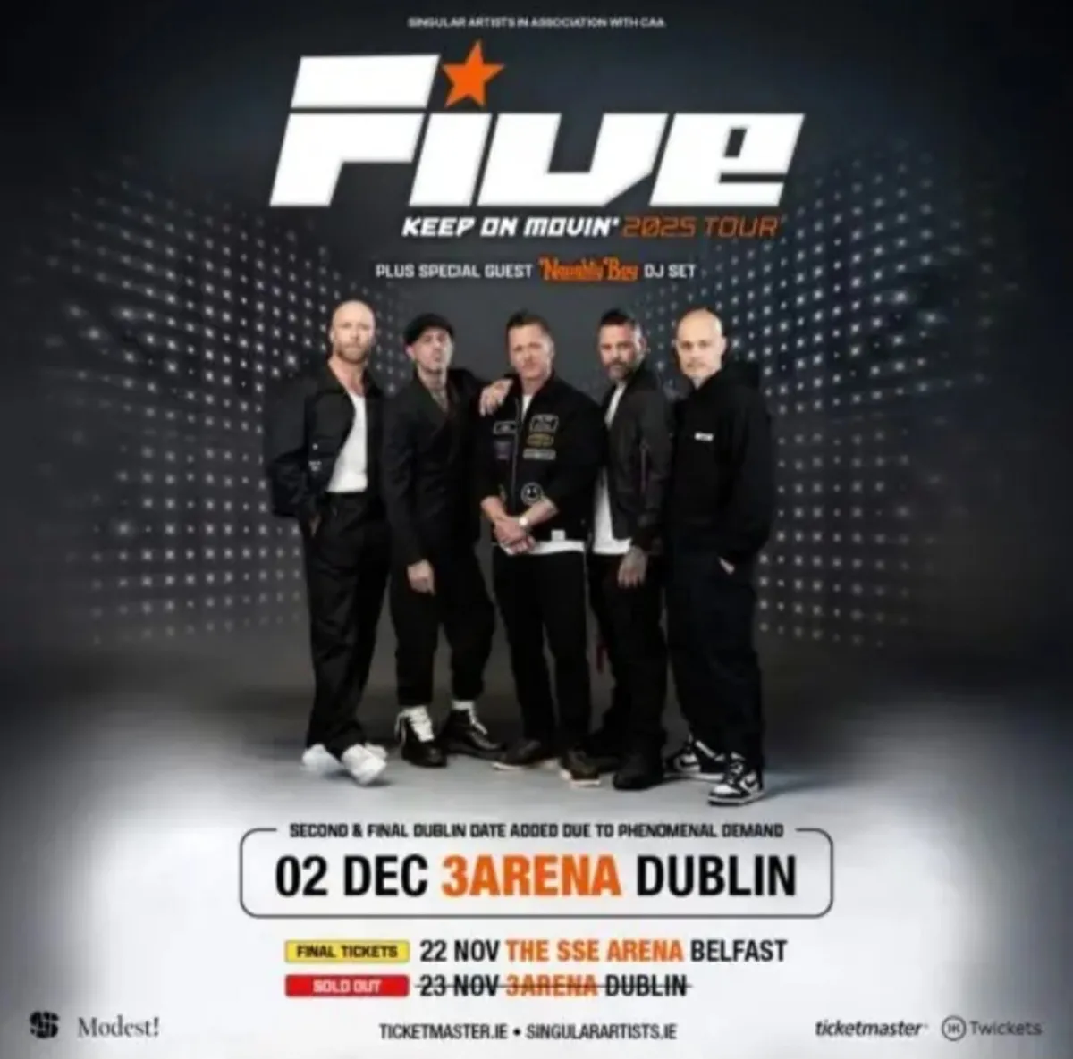 2 Five Tickets 3Arena Dublin 23 Nov - Image 1