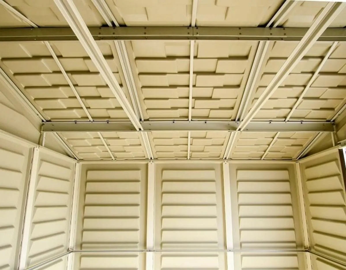 10×8 WoodBridge Vinyl Plastic Shed Ivory Brown - Image 2