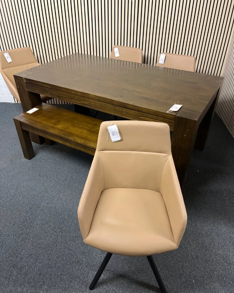 LARGE SOLID WOOD  DINING TABLE- BENCH & 4 CHAIRS - Image 3