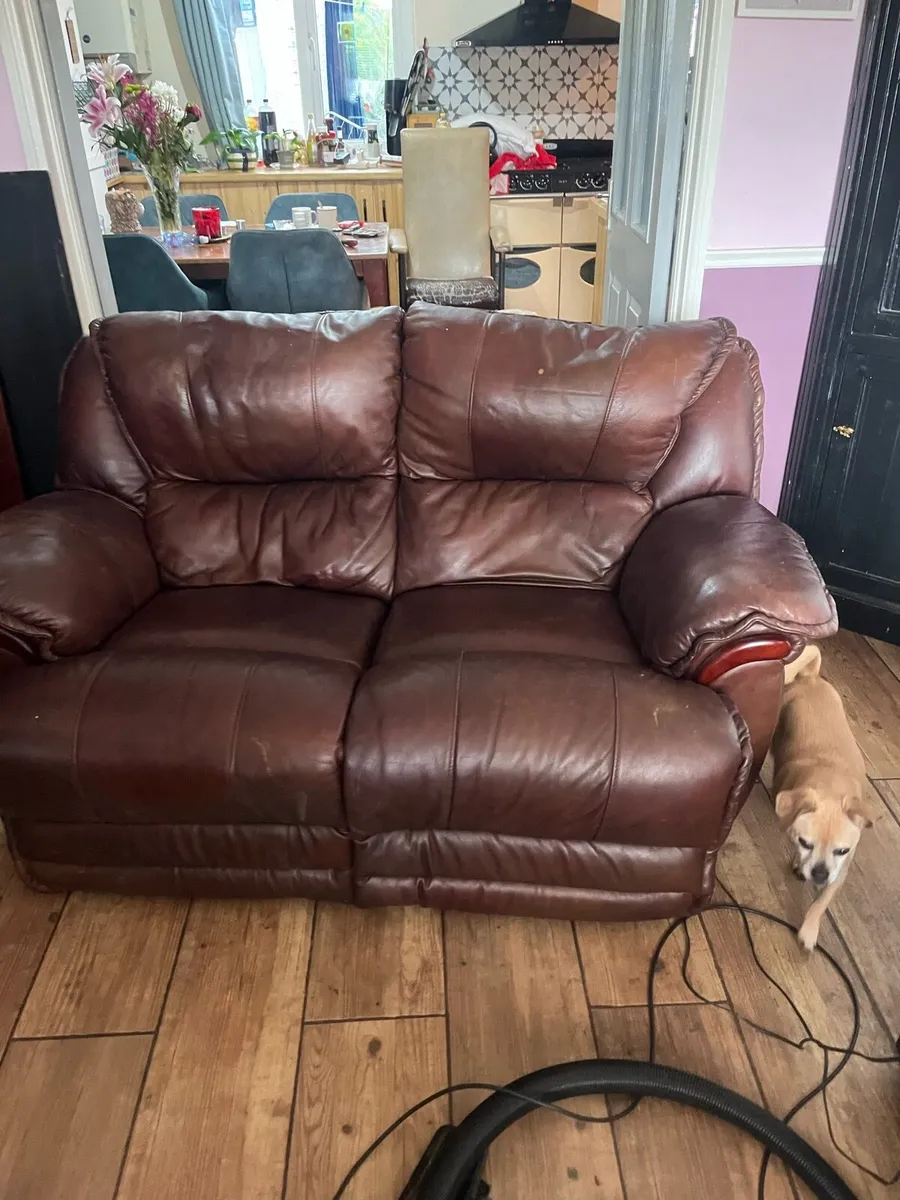 Two seater brown leather recliner sofa - Image 1