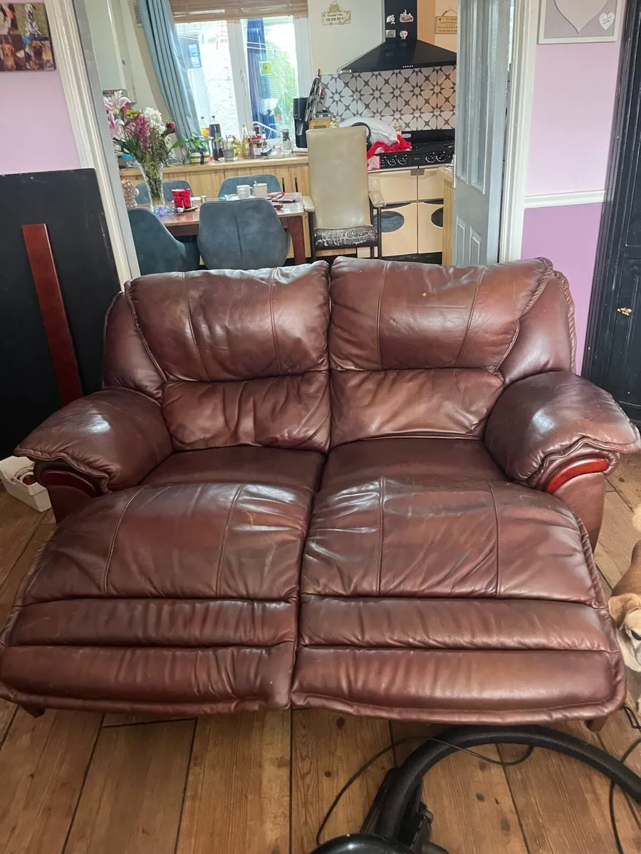 Two seater brown leather recliner sofa - Image 2