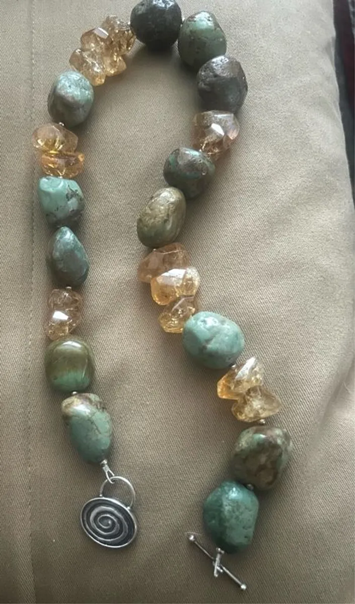 Natural Stone,  Citrine , Turquoise & Silver necklace - Image 1