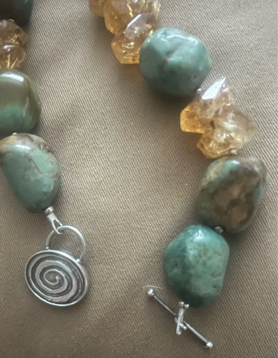 Natural Stone,  Citrine , Turquoise & Silver necklace - Image 2