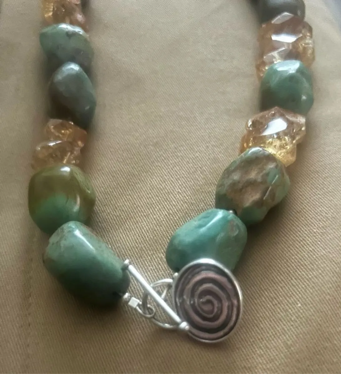 Natural Stone,  Citrine , Turquoise & Silver necklace - Image 3