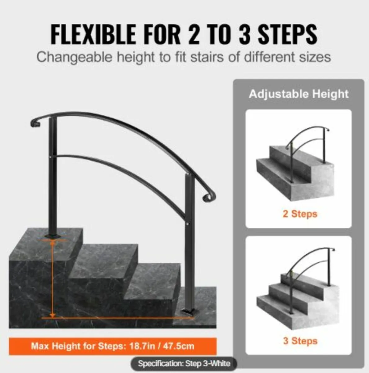 Handrails for Outdoor Steps, Fit 1 or 3 Steps Out - Image 2