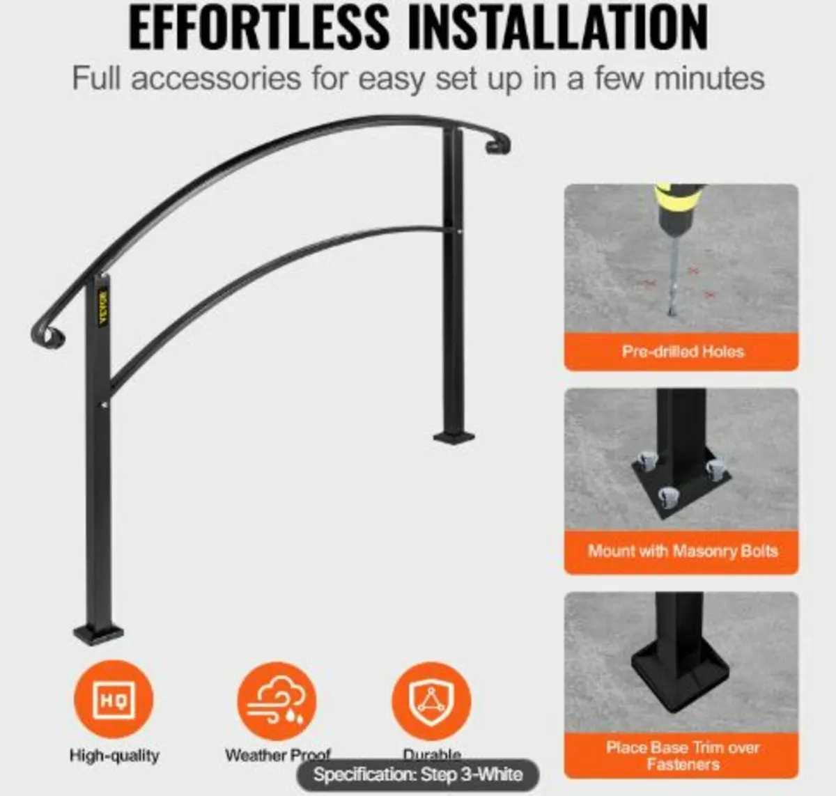 Handrails for Outdoor Steps, Fit 1 or 3 Steps Out - Image 3