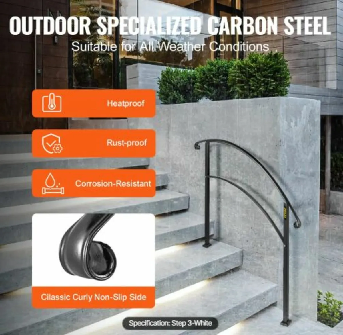 Handrails for Outdoor Steps, Fit 1 or 3 Steps Out - Image 4
