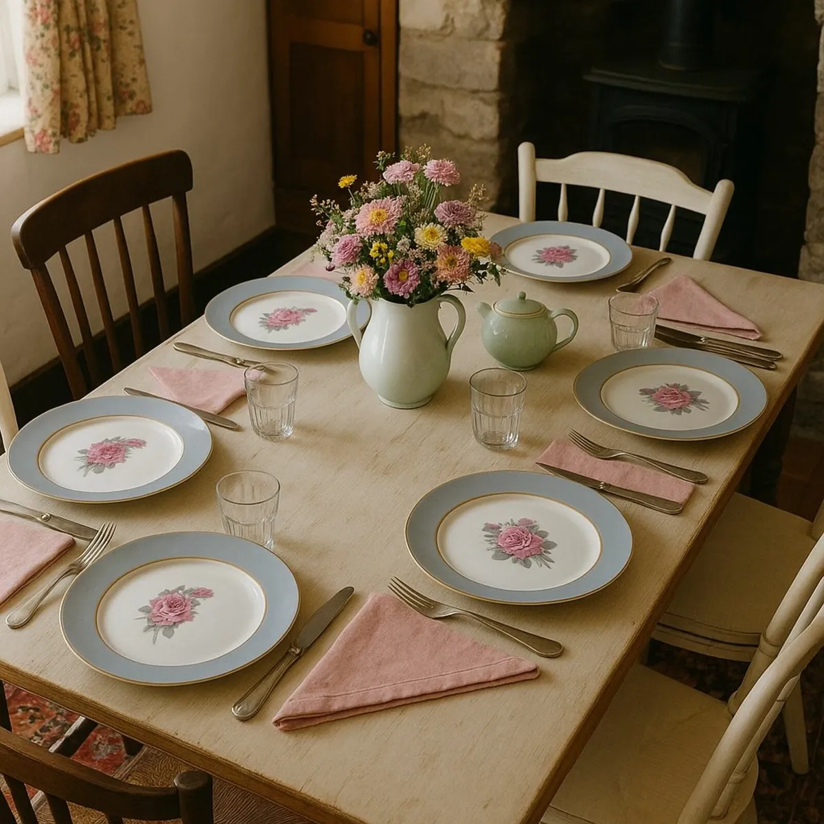 antique vintage dresser plates cottage pub rustic - Image 3