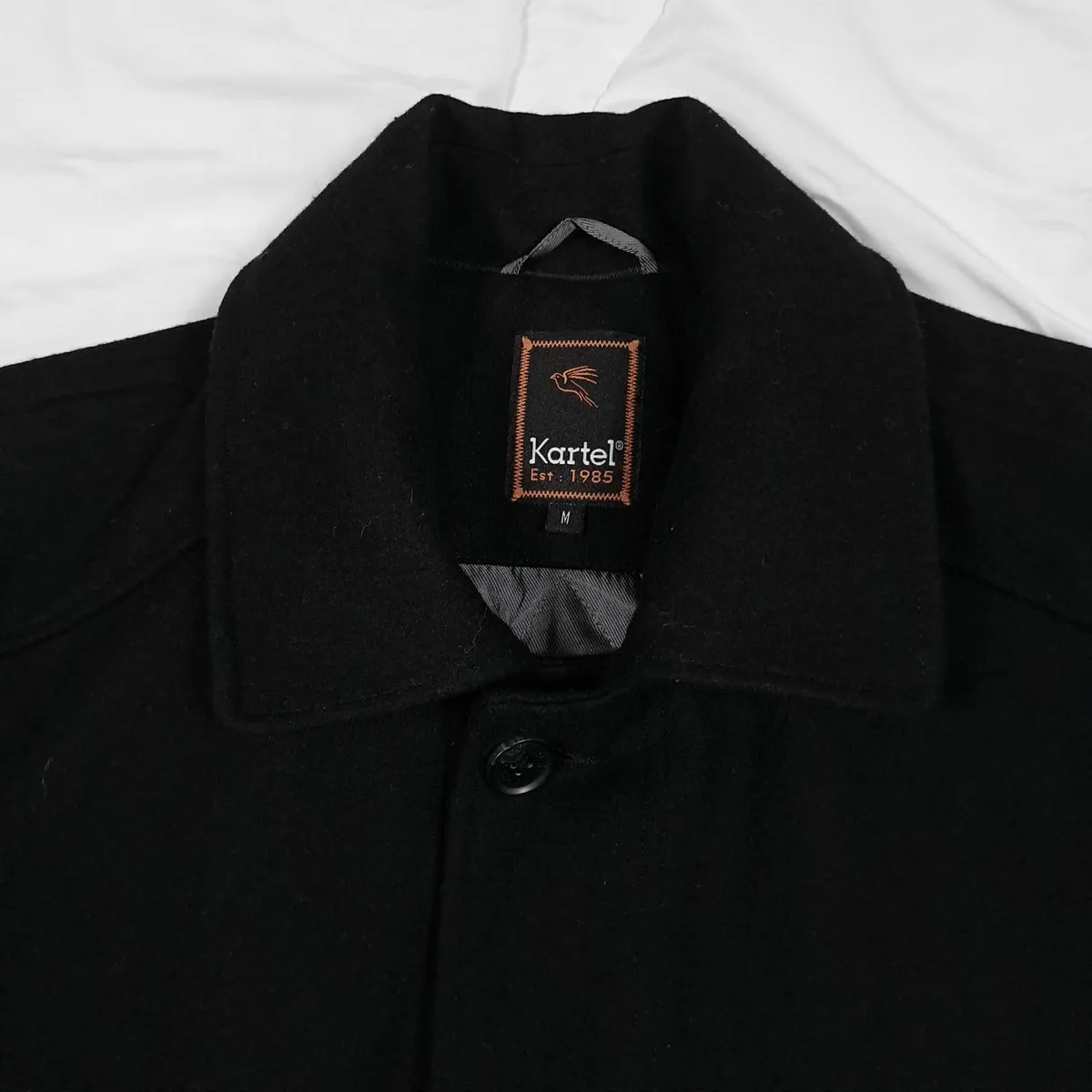 Kartel Black Pea Coat Jacket Wool Mens Size M - Image 2