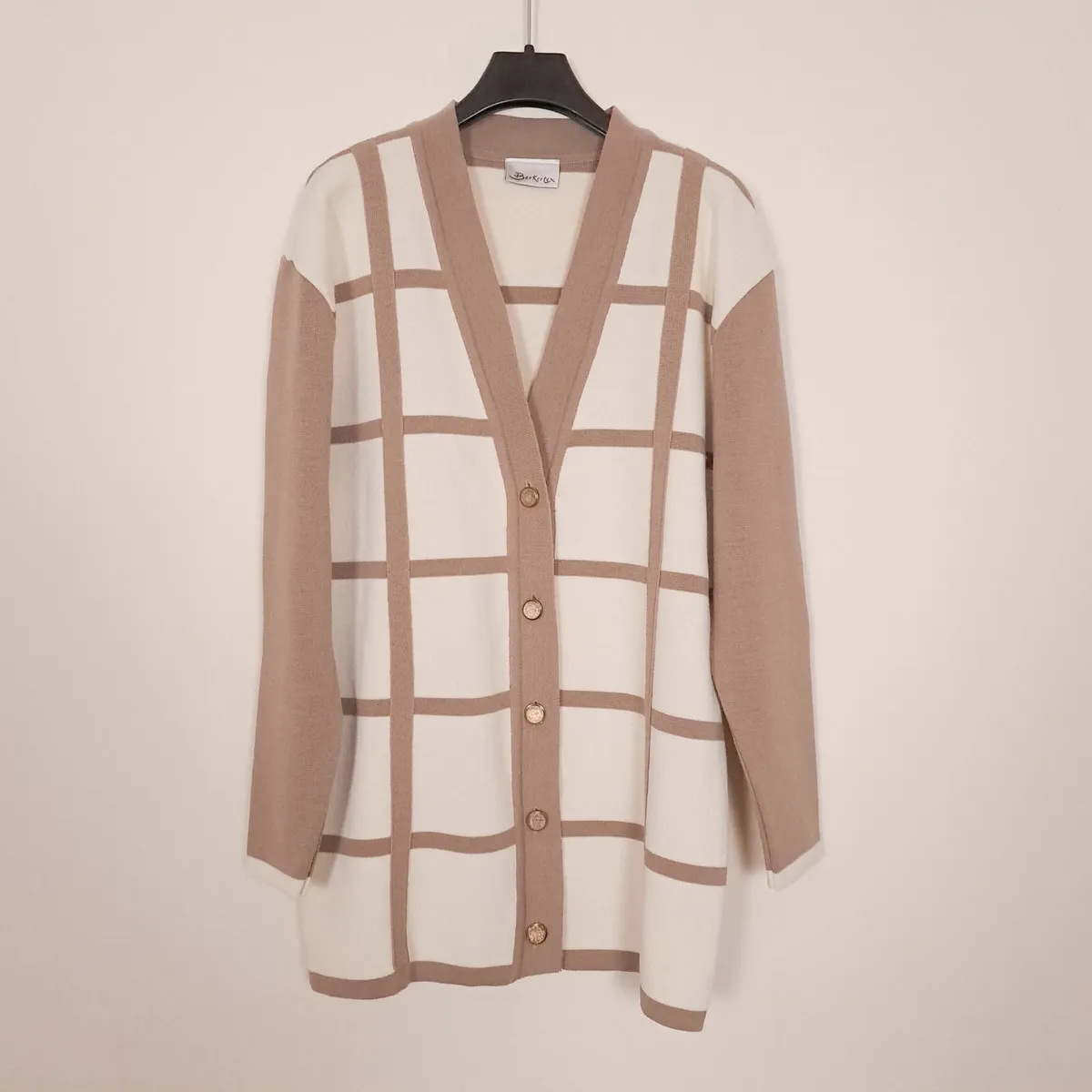 Berkertex Beige White Grid Wool Cardigan 12-14UK - Image 1