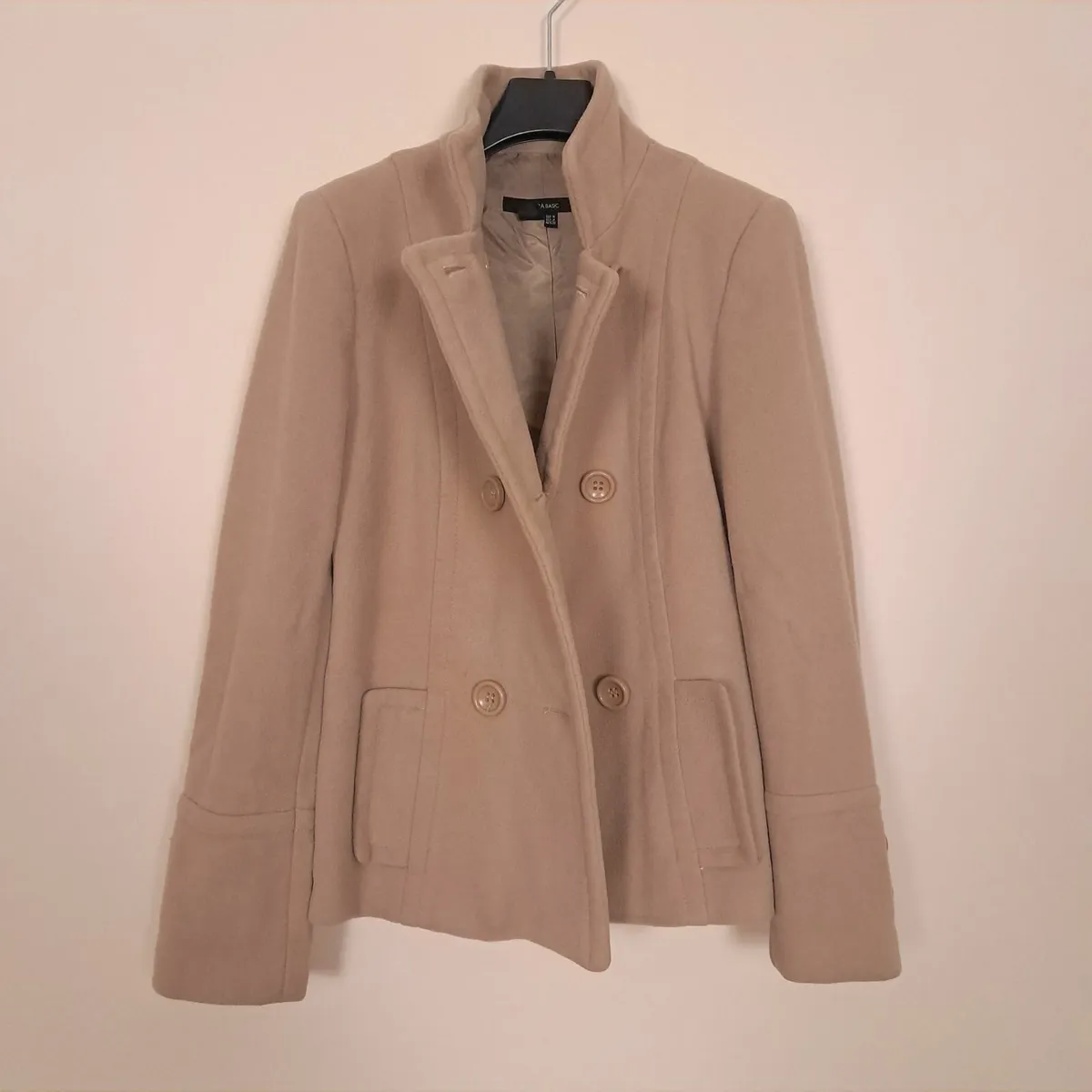 Zara Beige High Collar Wool Peacoat Jacket S/M - Image 2