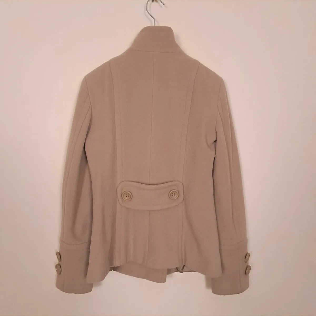 Zara Beige High Collar Wool Peacoat Jacket S/M - Image 3