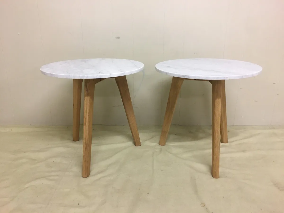 Pair Small Marble Side Tables - Image 1