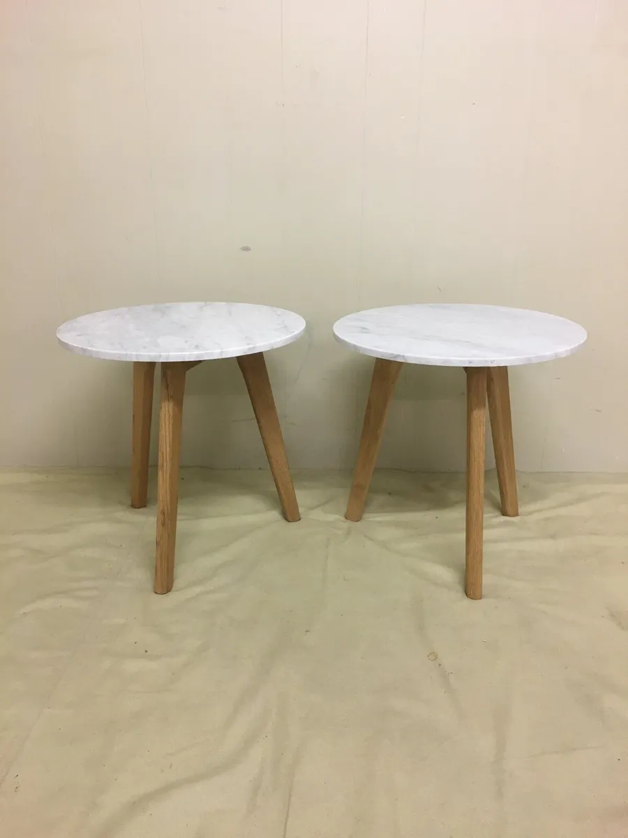 Pair Medium Marble Side Tables - Image 1