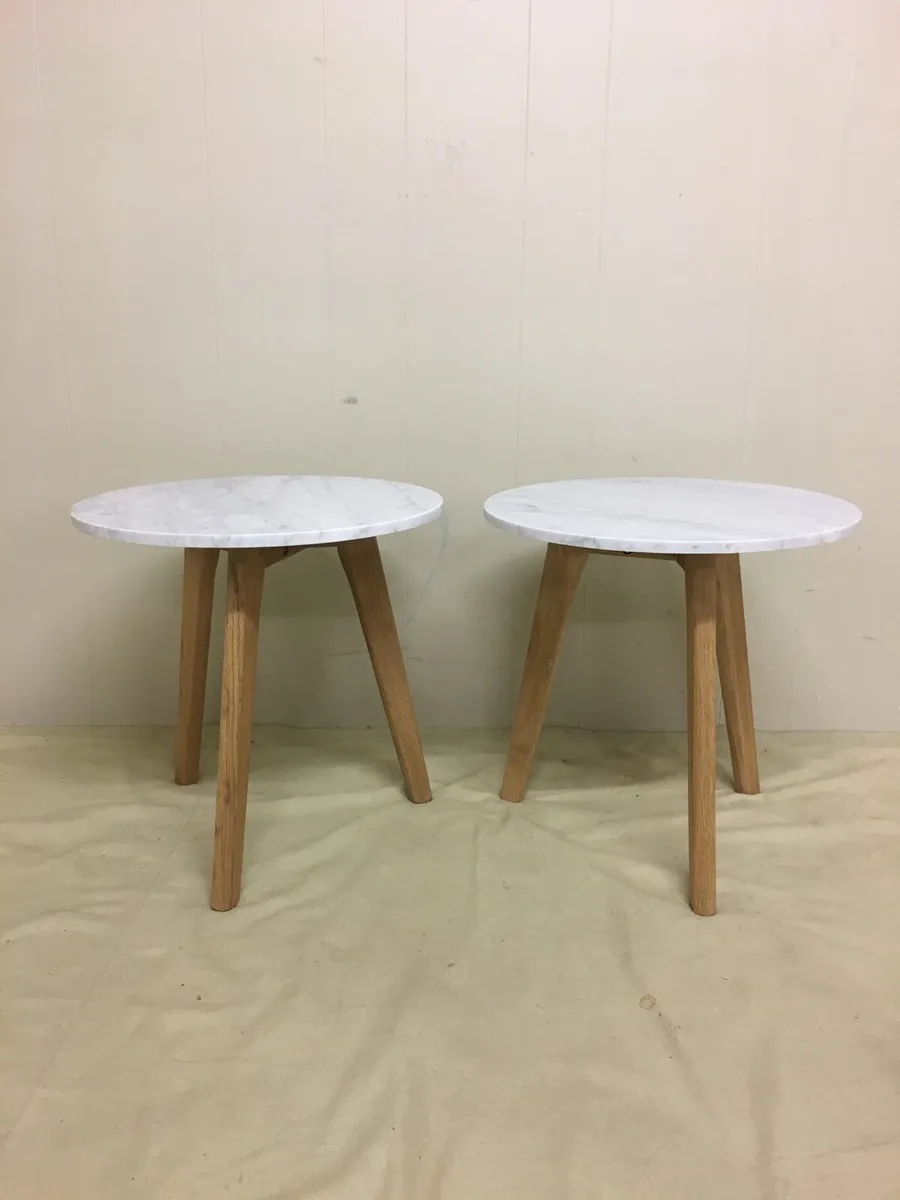Pair Medium Marble Side Tables - Image 2