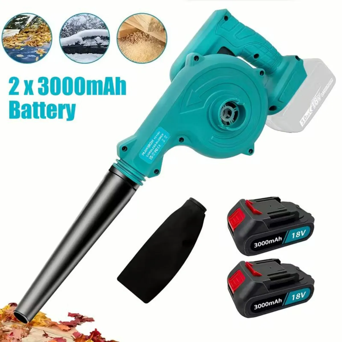 Cordless Leaf Blower with 2 Batteries 3000mAh - Image 1