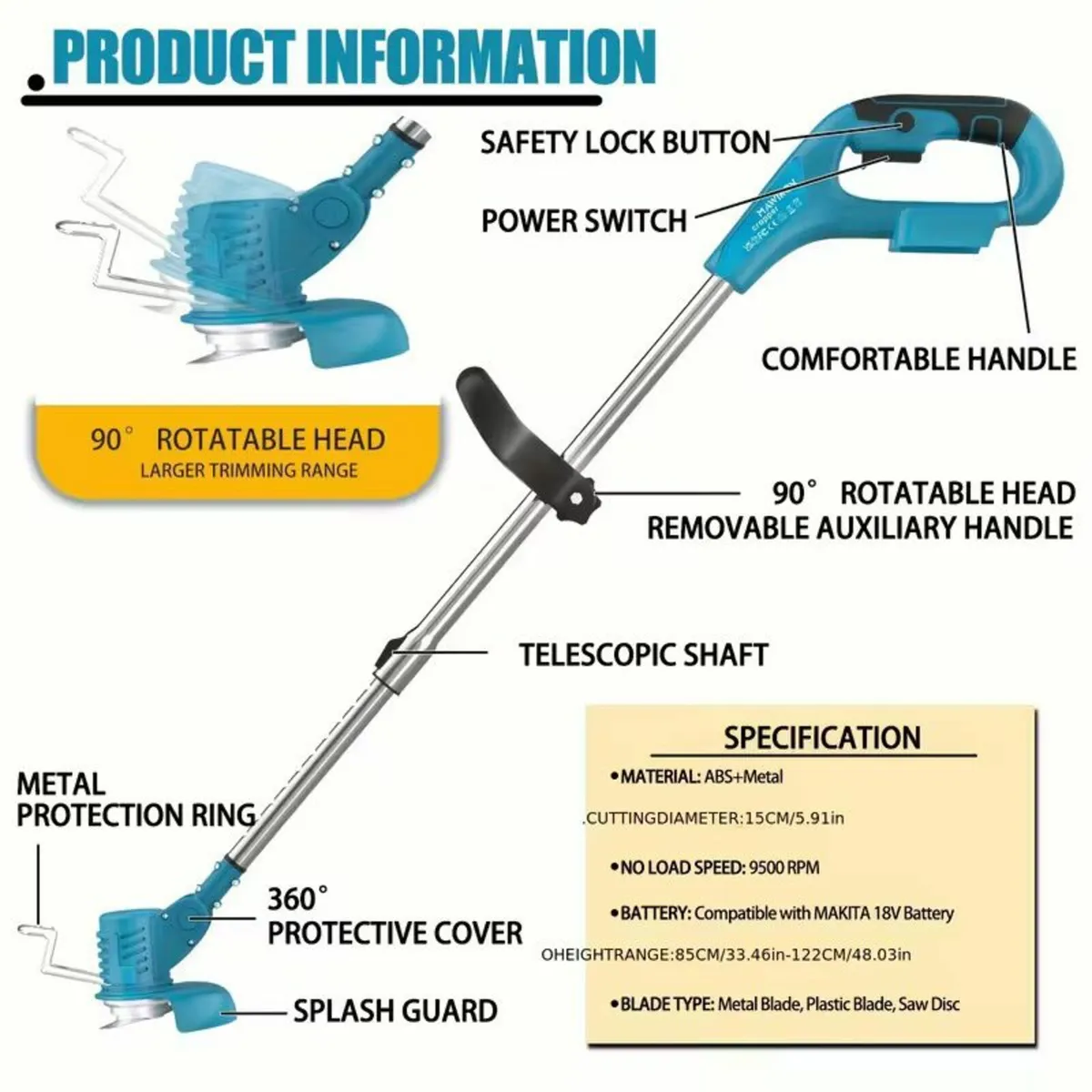 Grass Trimmer Electric Lawn Edger & Weed Cutter 18 - Image 4