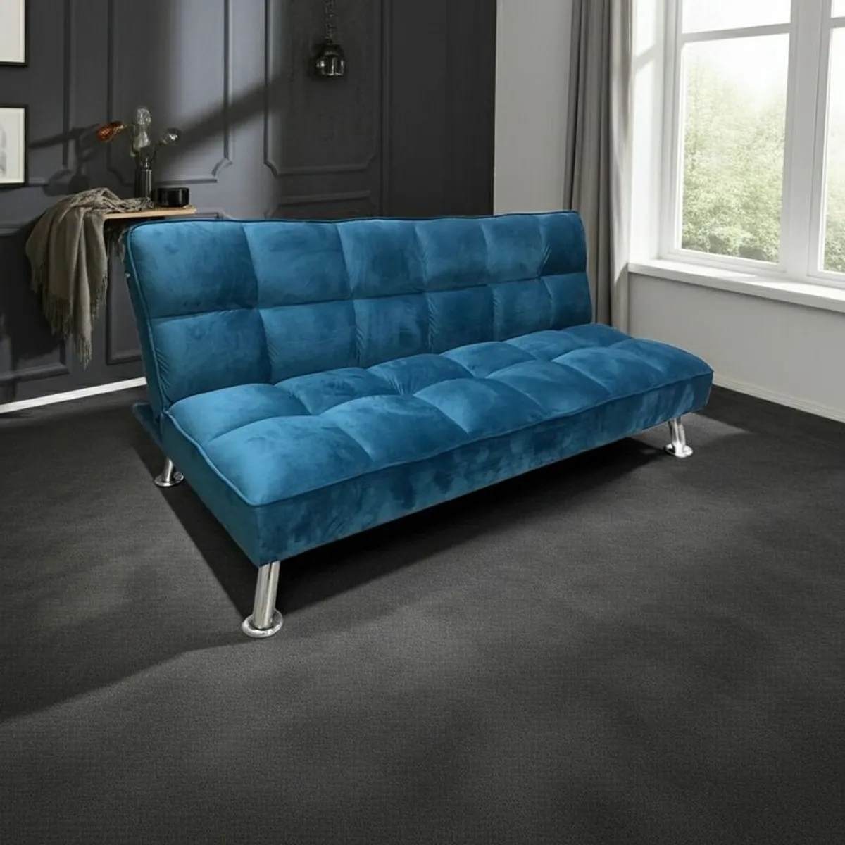 Blue Velvet 3-Seater Sofa Bed  Big Nov & Dec Deal - Image 2