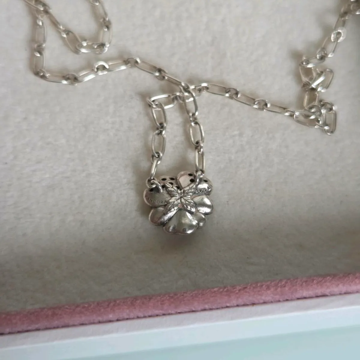 Pandora Blue Pansy Flower Pendant Necklace S925 - Image 2