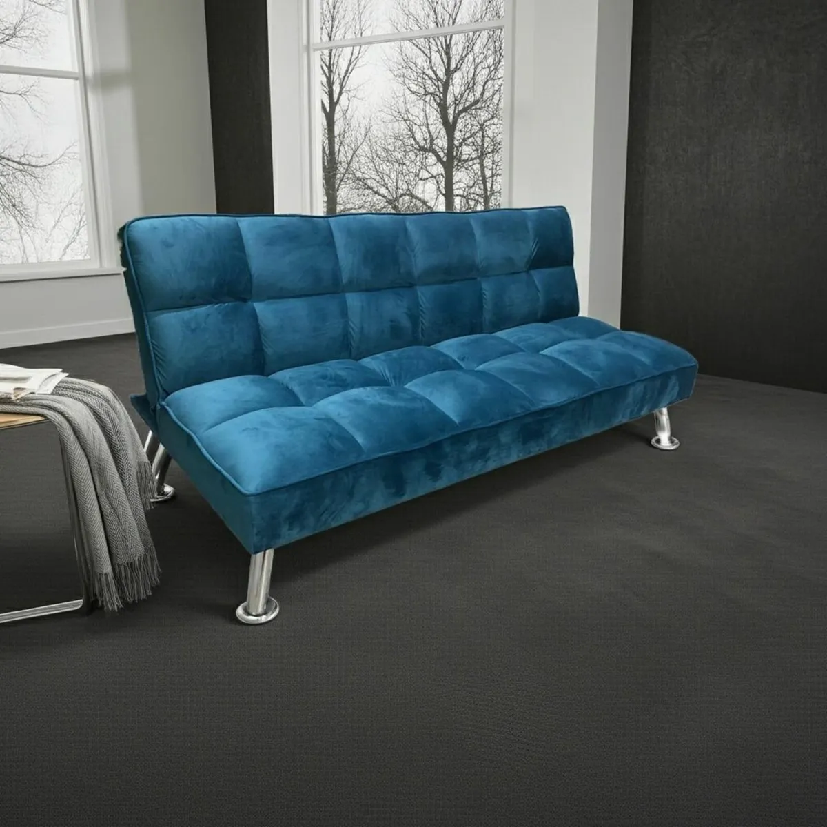 Blue Velvet 3-Seater Sofa Bed – Big Nov & Dec Deal - Image 2