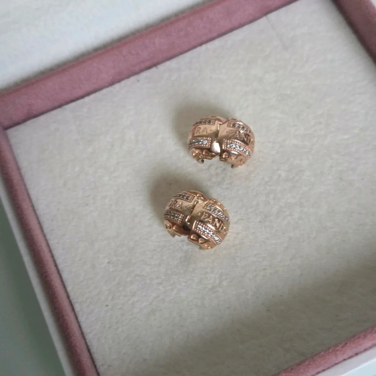 Pandora logo charm clips rose gold perfect conditi - Image 1