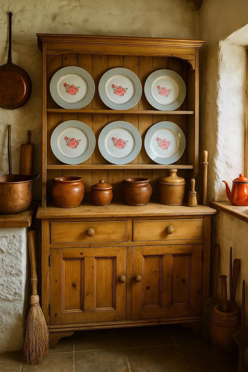 antique vintage dresser plates cottage pub rustic - Image 1