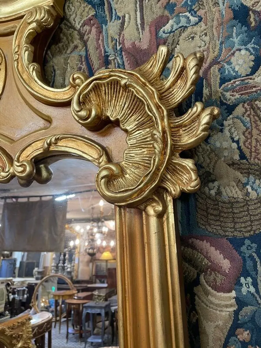 Grand French Style Gilt Mirror with Cherub & Plaques - Image 2