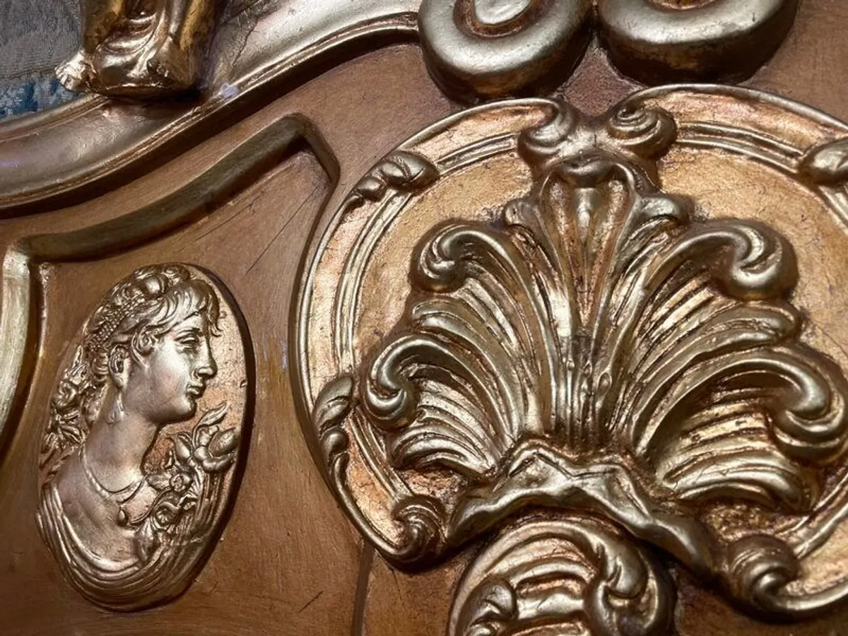 Grand French Style Gilt Mirror with Cherub & Plaques - Image 3