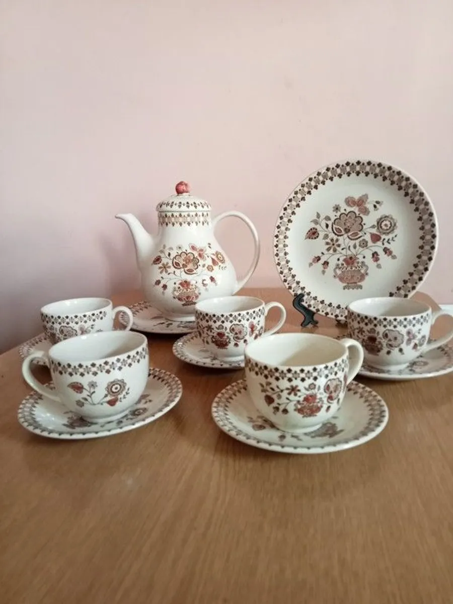 Johnson Brothers Jamestown Old Granite teapot , plates  and cups - Image 1